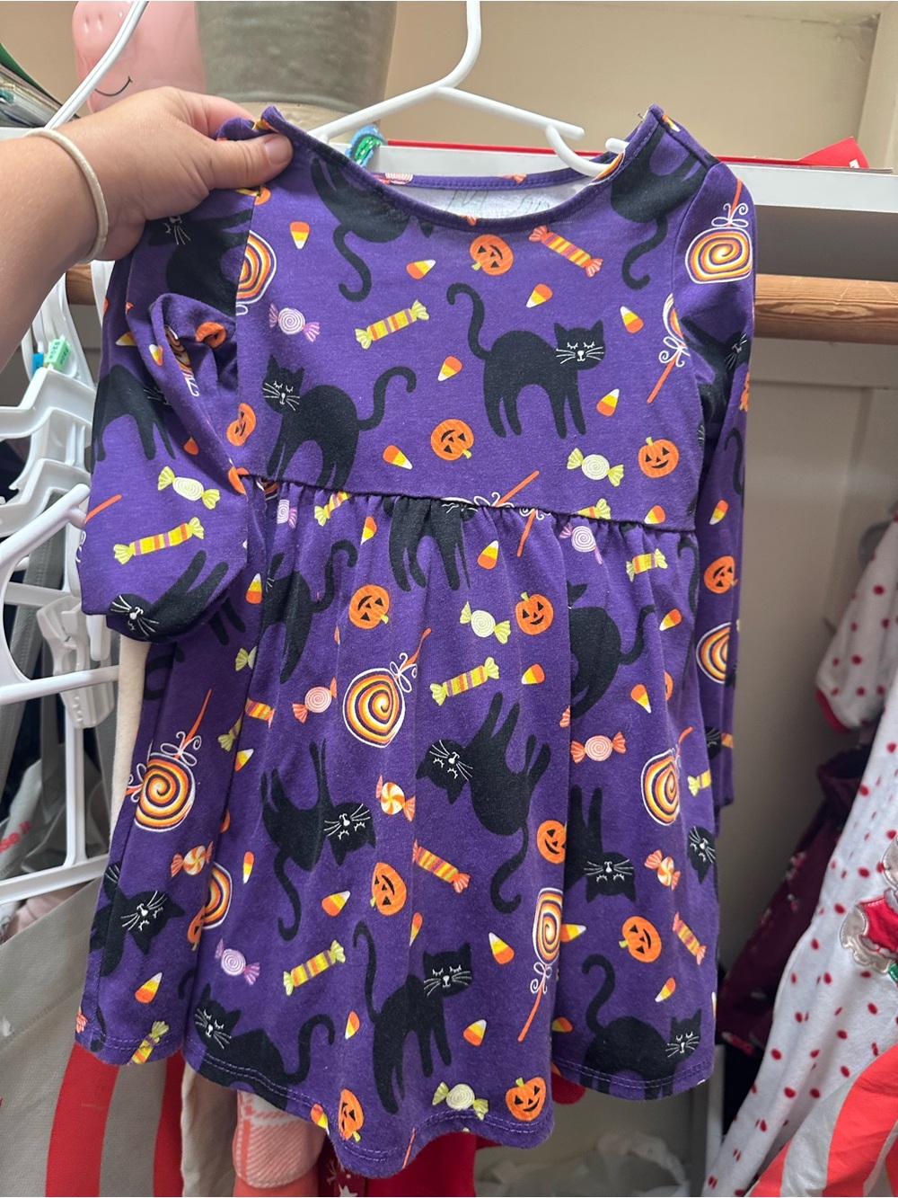 The Children's Place Purple Halloween Dress with Black Cat Print
